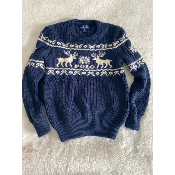 Polo Ralph Lauren Other - Polo Ralph Lauren Kids Reindeer/Moose Cotton Wool Knit Sweater Sz 6